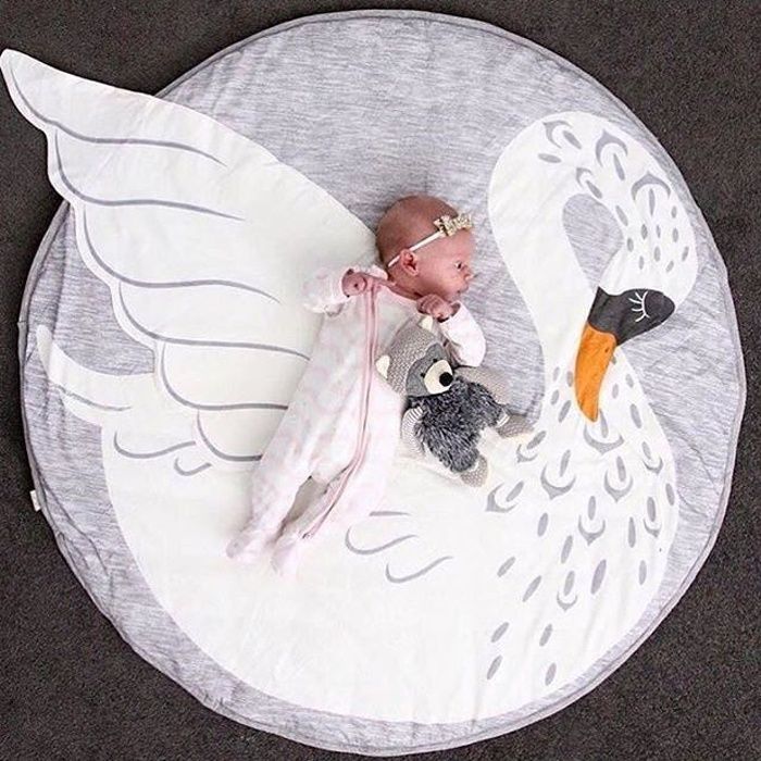 Tapis Éveil Rond en Coton Doux Cygne Tapis de Jeu Pour Bébé Décoration de Salle