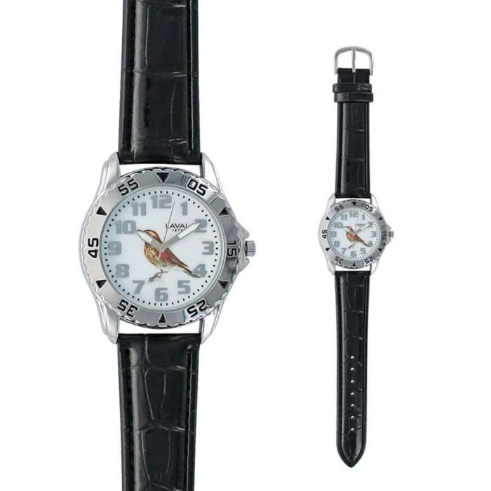 Jouailla - Montre motif chasse grive avec boîtier métal et bracelet synthétique noir (755128G)