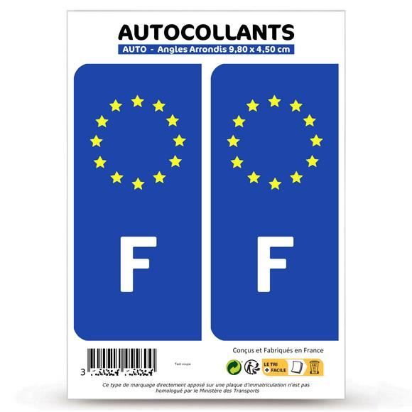 2 Autocollants plaque immatriculation Auto F France Identifiant