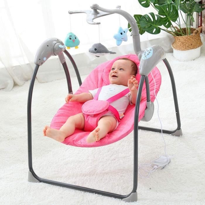 Transat Bébé Pliable Electrique avec 5 Amplitude de Vibrations et Musique, Chaise Berçante pour Bébé avec Minuterie et Fonction Blue