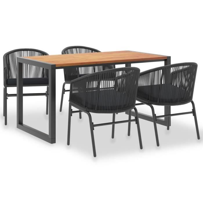 Salon de jardin Mobilier à dîner d'extérieur - Ensemble repas de jardin 4 personnes + 4 chaise - Acacia solide et rotin PVC