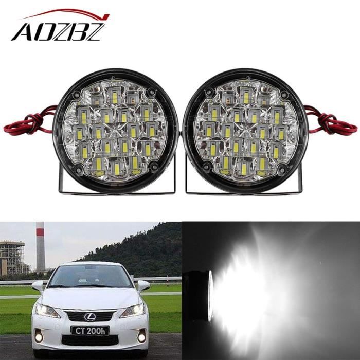 Cool White 6500 K 18W each lamp -AOZBZ – feu antibrouillard rond pour voiture, 2 pièces, DRL, 12V, 6500K, pour Volkswagen, ford