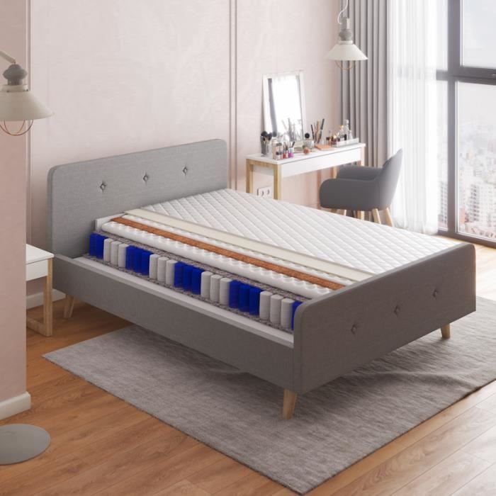 Matelas - MICELLAI - 140 x 200 cm - à ressorts ensachés - 7 zones de confort - avec housse antiallergique - garantie d’un sommeil...