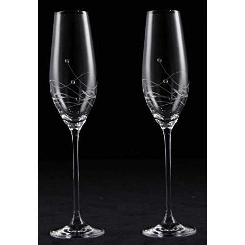 Lot de 2 flûtes à Champagne en Verre de Cristal taillé à la Main avec des éléments Swarovski