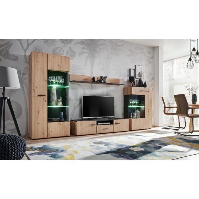 PALE - Unité murale style contemporain 4 pcs - Éclairage LED inclus - Mur TV - Ensembles meubles salon séjour - Meuble bas TV -