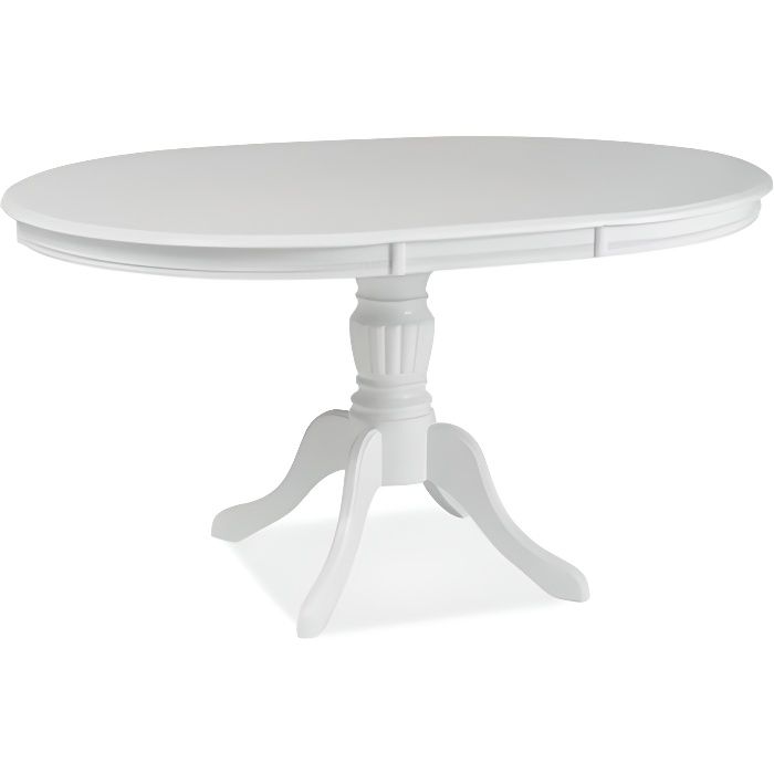 OLIMIA - Table élégante pour la salle à manger - 106x106x76 cm - Plateau ovale - Piètement en bois - Extensible - Blanc