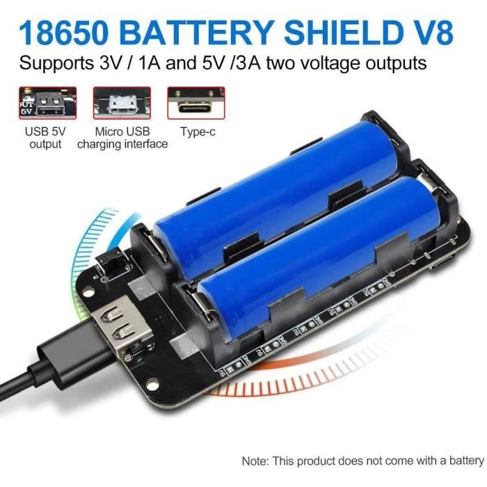 Barebones diymore 18650 Blindage de Batterie V8 3V 5V Port USB Micro Type-A USB avec Câble pour Raspberry Pi Arduino ESP 11611