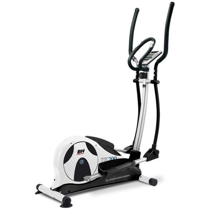BH Fitness ZK200 G2340 vélo elliptique. Système inertiel 12 kg. Foulée 33cm. Repose-pieds XXL. Console LCD. Blanc et noir