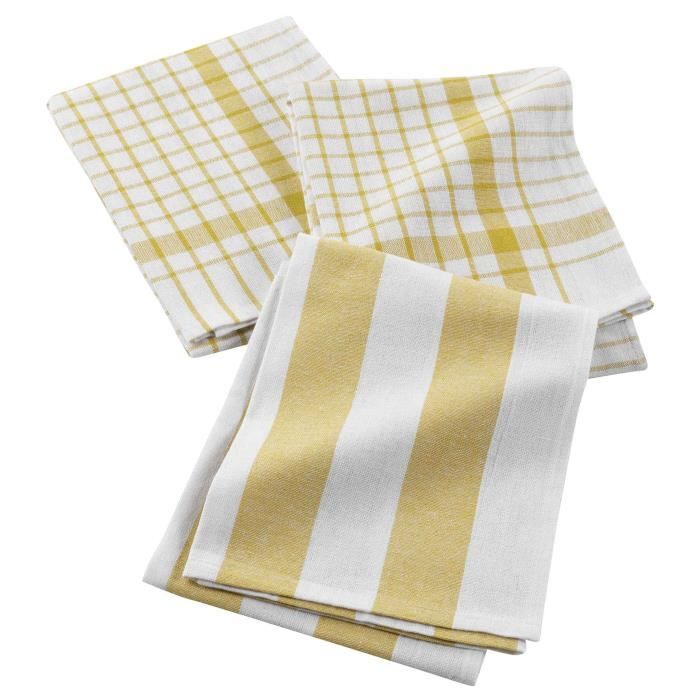 CDaffaires 3 torchons 50 x 70 cm coton tisse utilo Jaune