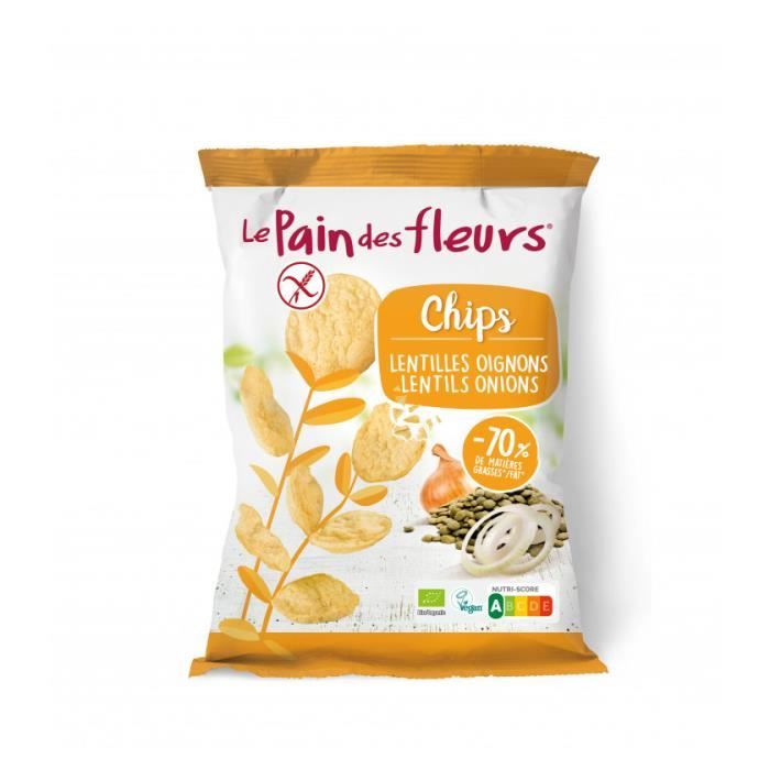 Chips Lentilles Oignons -70% de matières grasses bio et vegan 75 g LE PAIN DES FLEURS
