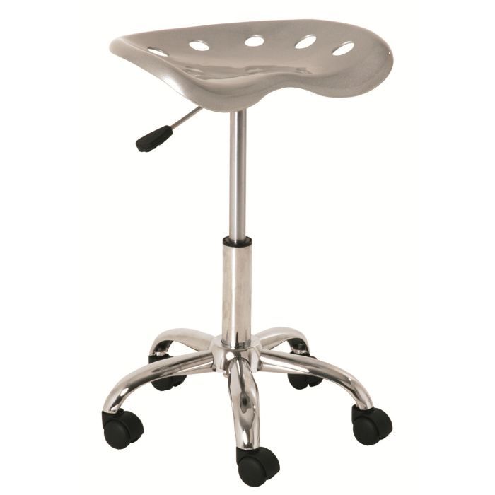 Tabouret à roulettes Dom chromé alu argent