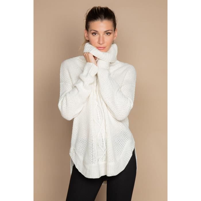DEELUXE Pull jacquard à col roulé JUMPY Ecru