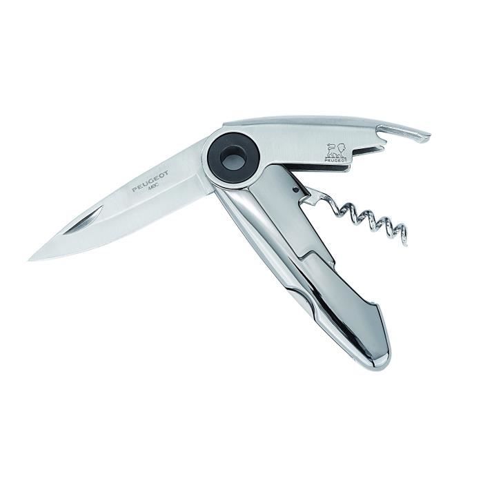 Peugeot Saveurs 200404 Ixon Couteau Cran d'Arrêt avec Tire -Bouchon et Décapsuleur Intégré Acier Basalte 12 cm