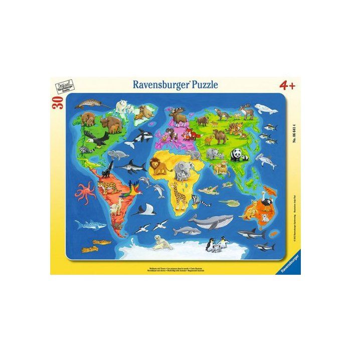 Puzzle Enfant Avec Cadre 30 Pieces - La Carte Du Monde Et Les Animaux - Ravensburger
