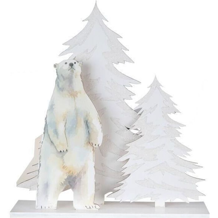 Décoration de table de Noël avec ours polaire blanc irisé (x1) REF/7055