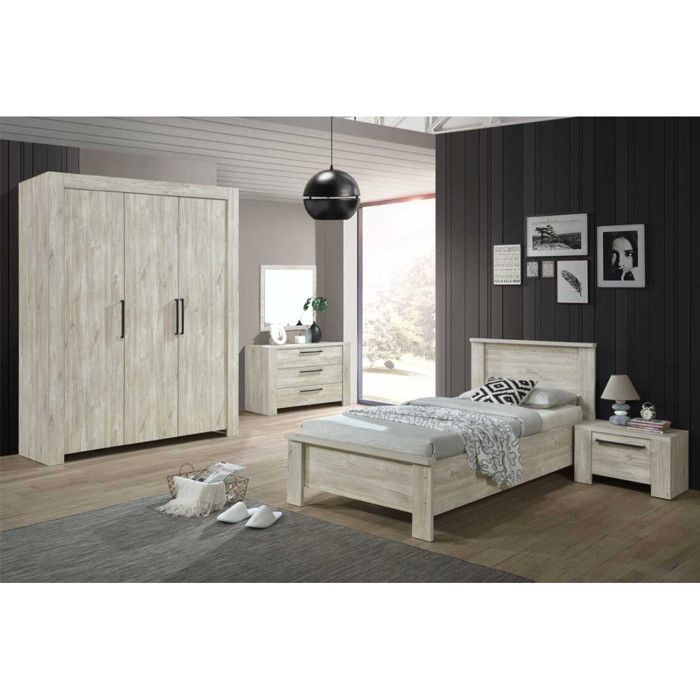Chambre Enfant Complète Chêne Délavé - YVI N°2 - L 100 x l 213 x H 90
