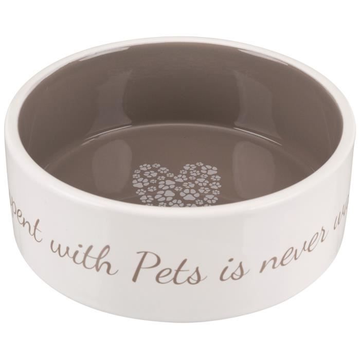 TRIXIE Écuelle céramique Pet's Home - 0,8 L - Ø 16 cm - Crème et taupe - Pour chien