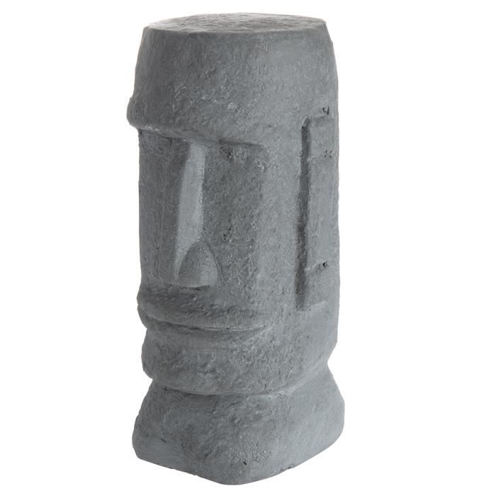 Statue déco tête moaï île de Pâques en résine grise 27x14cm intérieur ou extérieur Gris