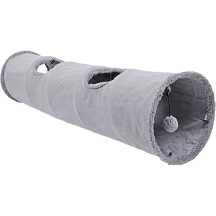 QF16677-Pliable Pet Chat Tunnel, Chat Jouets Jouer Tunnel Suède Durable Refuge Pet Froissé Tunnel avec le Ballon, 12 pouces Diamèt