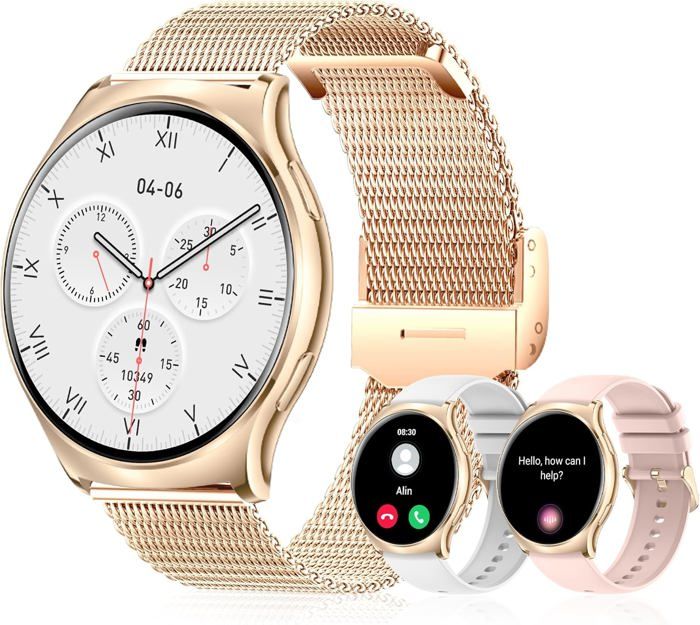 Montre Connectée Femme Sanorum Avec Appel - 1.39" HD, Santé Féminine, 120+ Sports, IP68, Or Rose