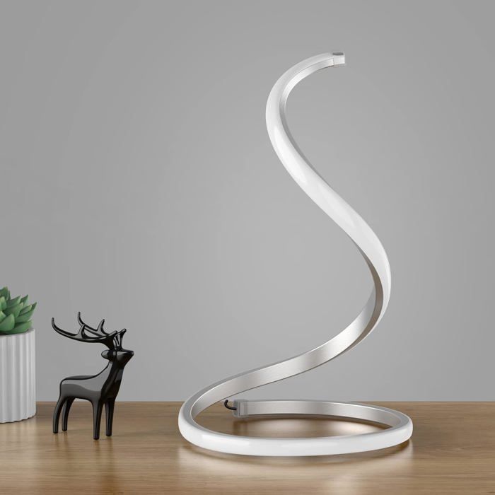 Lampe de bureau moderne en spirale (argent) lampe de chevet à intensité variable en continu lampe de chevet chaude à 3 couleurs