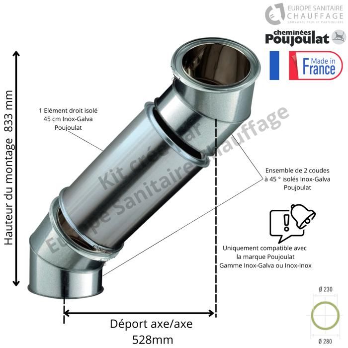 Conduit de cheminée Poujoulat Té isolé 90° Therminox inox inox longueur