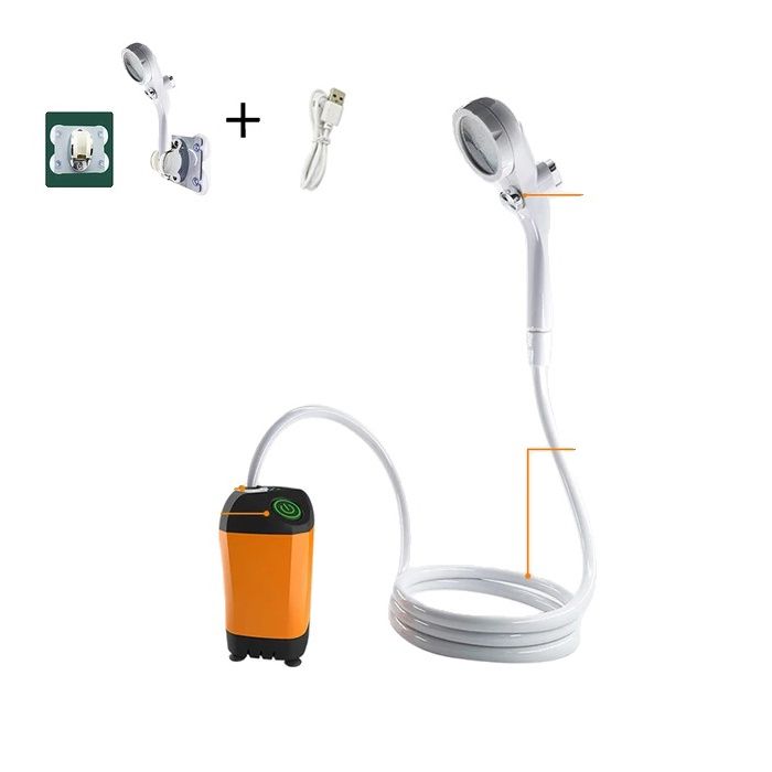 Douche de camping électrique portable avec pompe à eau, douche, tuyau de 2 m, câble usb Douche de camping électrique portable avec pompe à eau, douche, tuyau de 2 m, câble usb