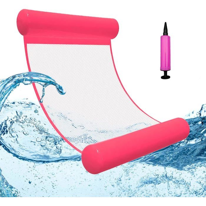 2 Pièces Hamac Flottant 4 En 1 Pour Piscine - Bouée Adulte Gonflable Avec Gonfleur (Rose + Bleu)