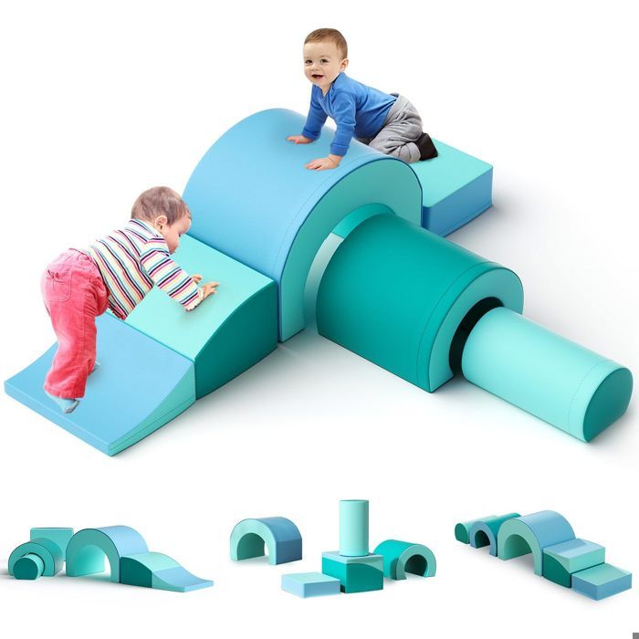 HOMCOM Parcours motricité bébé 5PCS, Module motricité bébé en Mousse EPE avec Housse en revêtement synthétique, Blocs Mousse de Construction, Jouets éducatifs Enfants d'âge préscolaire, Multicolore