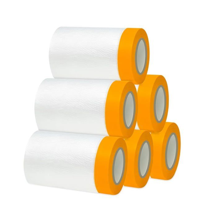 Lot De 2 Rouleaux Ruban De Masquage Avec Film Bâche Protection - BURI - Jaune