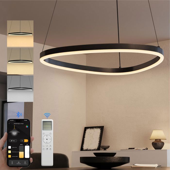 doporro Suspension Luminaire LED Salon Lampe Noire 15W Lustre Réglable Éclairage Suspendu Intérieur Design Luvina06