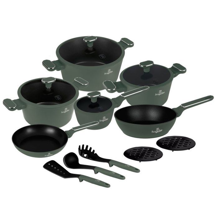 BERLINGERHAUS Batterie de cuisine revêtue de titane 15 pièces Vert mat Collection BH-8208