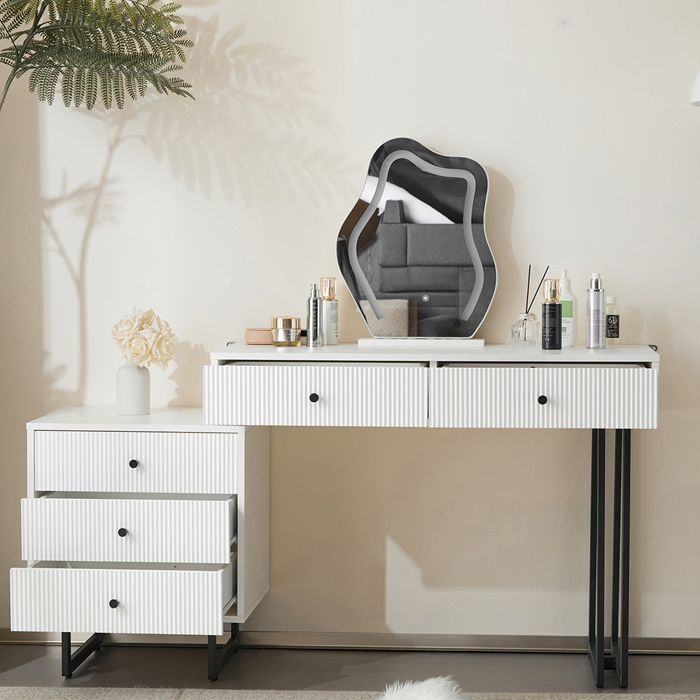 Coiffeuse LED avec miroir Plateau coulissant 3 couleurs 100×76×40 cm (sans tabouret) Coiffeuse LED avec miroir Plateau coulissant 3 couleurs 100×76×40 cm (sans tabouret)