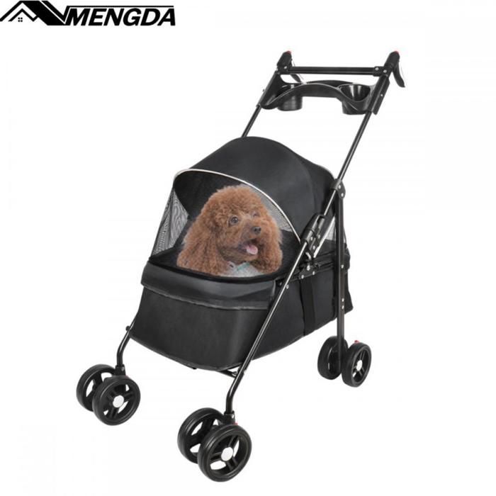Meilleurs prix pour Animaux Voyage Poussette-MENGDA-Poussette pliable pour animaux de compagnie-Avce Porte-Conception en maille respirante-Noir