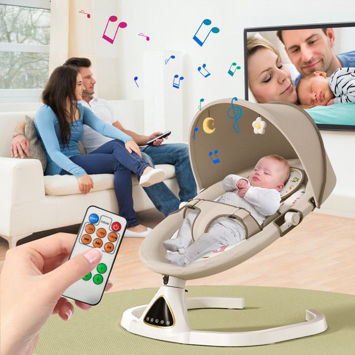 Balancelle Bébé Électrique Avec Télécommande Bluetooth Et Plateau Amovible Chaise Longue Confortable Inclinable 0-18 Mois