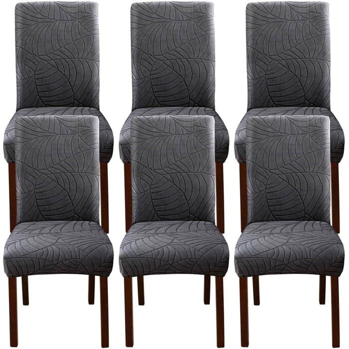 6PCS Housse Chaise Salle À Manger Moderne Élastique Couvre Chaise Extensible Jacquard Feuillage Gris Foncé 6PCS Housse Chaise Salle À Manger Moderne Élastique Couvre Chaise Extensible Jacquard Feuillage Gris Foncé