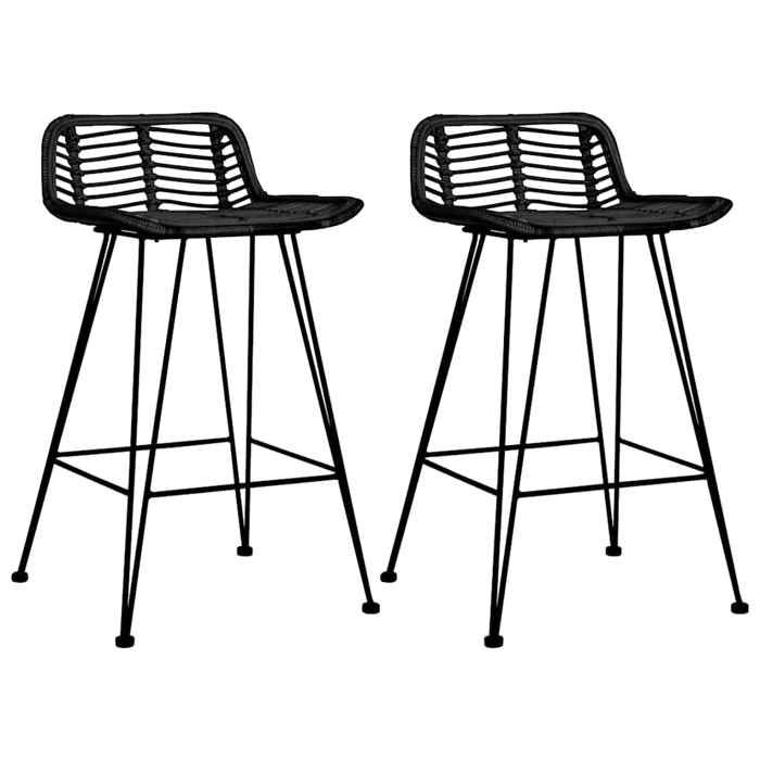 SOLDES dAutomneLot de 2 Chaises de bar - Tabourets Hauts pour Bar-Cuisine - noir Rotin - 46x48x79cm 956