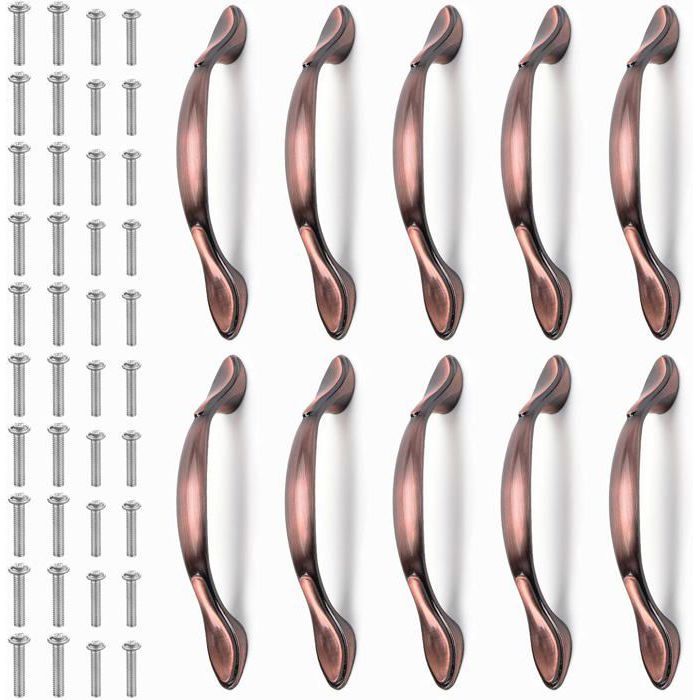 Lot de 10 poignées de porte de meubles vintage poignées darmoire en forme darc vintage (96 mm bronze rouge) ODIPIE