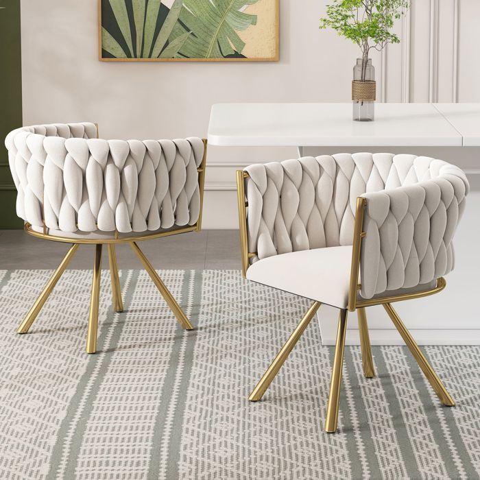 Chaise de salle à manger lot de 2 revêtement velours beige rotation 360° structure métal or