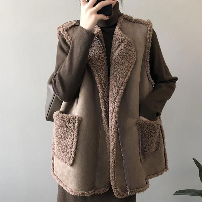 BOOMJIU Gilet En Fausse Fourrure Pour Femme - Veste Court Sans Manches Chaud Et Élégant - Manteau D'Hiver Doux Et Confortable