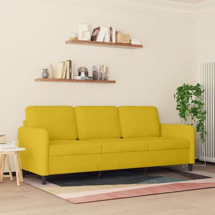 BEL-ACHAT* Canapé relax - Modèle droit - position fixe - Sofa à 3 places Jaune 180 cm Velours Prom94435939