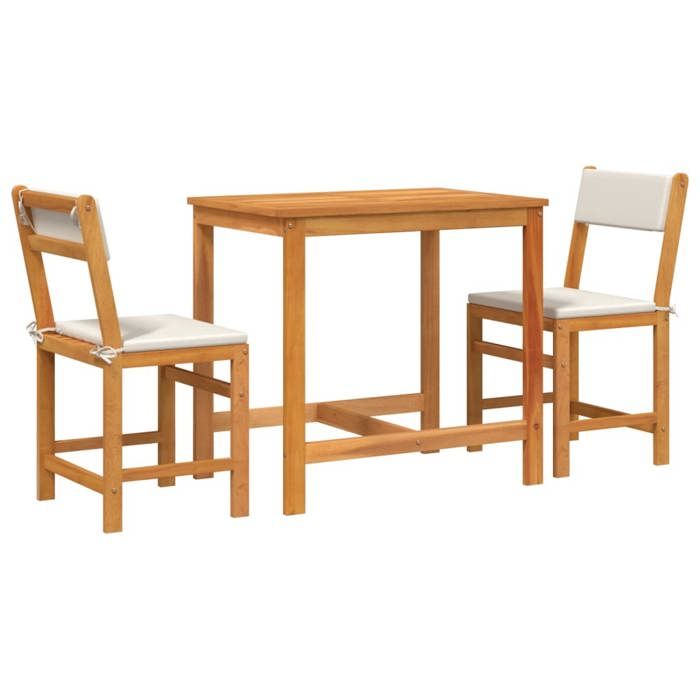 Ensemble de balcon en bois dacacia - BURKE - 3 pièces - Bois massif dacacia - 80x55x75 cm table - 44x45x80 cm chaise