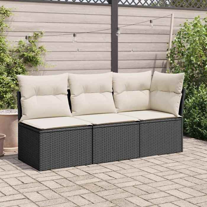 Printemps 2026 SoldesNoir Chaise de jardin sans accoudoirs avec coussins noir poly rotin 2_663670
