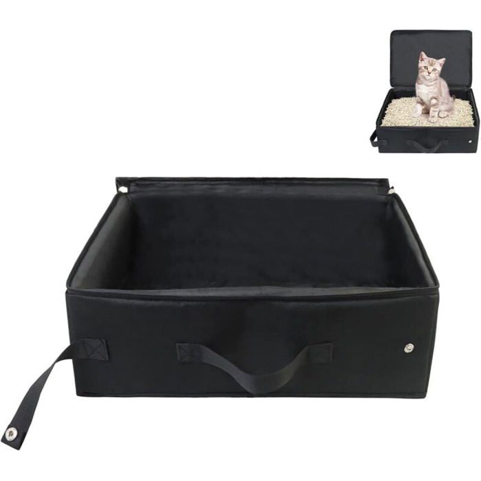 Litière de voyage portable pour chat - Avec couvercle - 40 × 30 × 15 cm - Pliable - Étanche - Avec poignée - Utile - Pour les voya