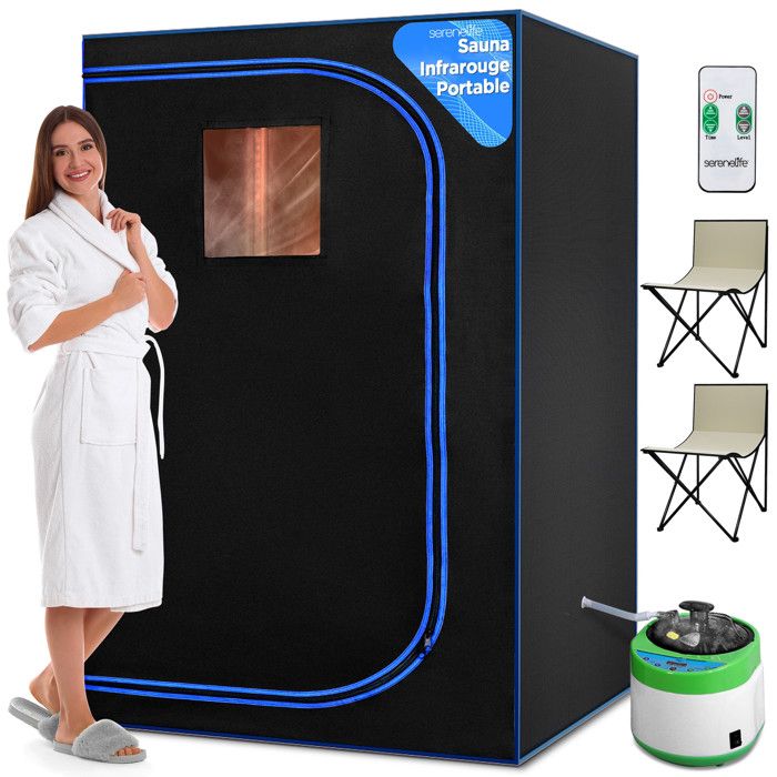 Sauna vapeur portable - SERENELIFE - Infrarouge Portable - 2 places - Chaudière 1600W - Pliable