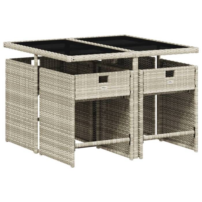HOT SALE* Ensemble à manger de jardin et coussins - 5 pcs - SHIELD - Table de jardin et 4 Fauteuils - gris clair rotin 4108200