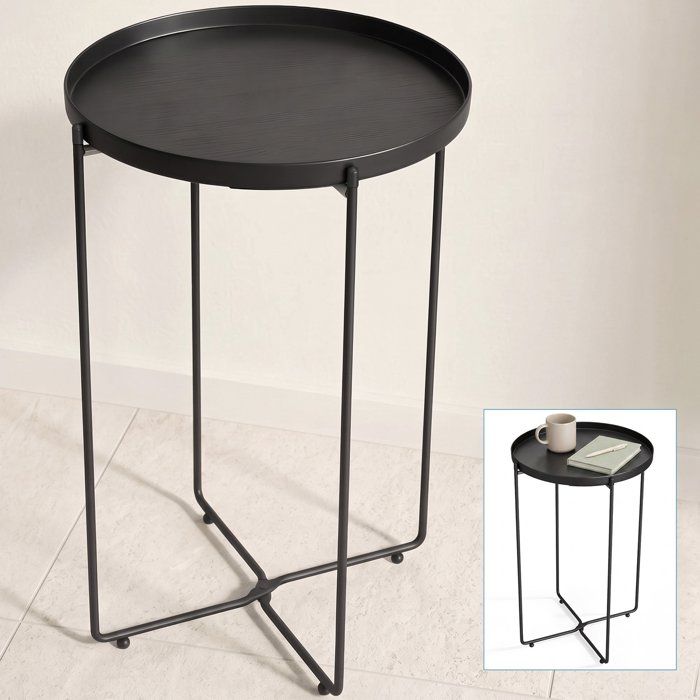 doporro Table dAppoint Ronde Bout de Canapé à 1 Étagère Amovible Table Basse Noir Plateaux en Papier Tressé Reglo-08