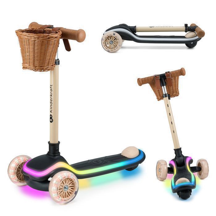 EVO Trottinette Tricycle Mini Cruiser – Réglable 62-72 Cm – Roues Lumineuses Bleues – Dès 2 Ans – Charge 35 Kg