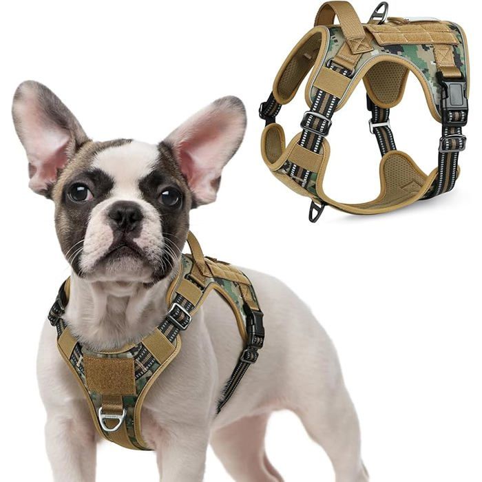 Harnais Chien Anti Traction Harnais Tactique Chien Réfléchissant Réglable avec Poignée et Camouflage Marron S (Lot de 1)