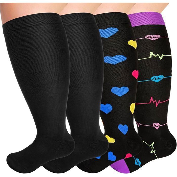 4Paires Chaussettes Compression Grande Taille Chaussettes Contention Homme Femme Bas De Contention Sport Cœur 3XL